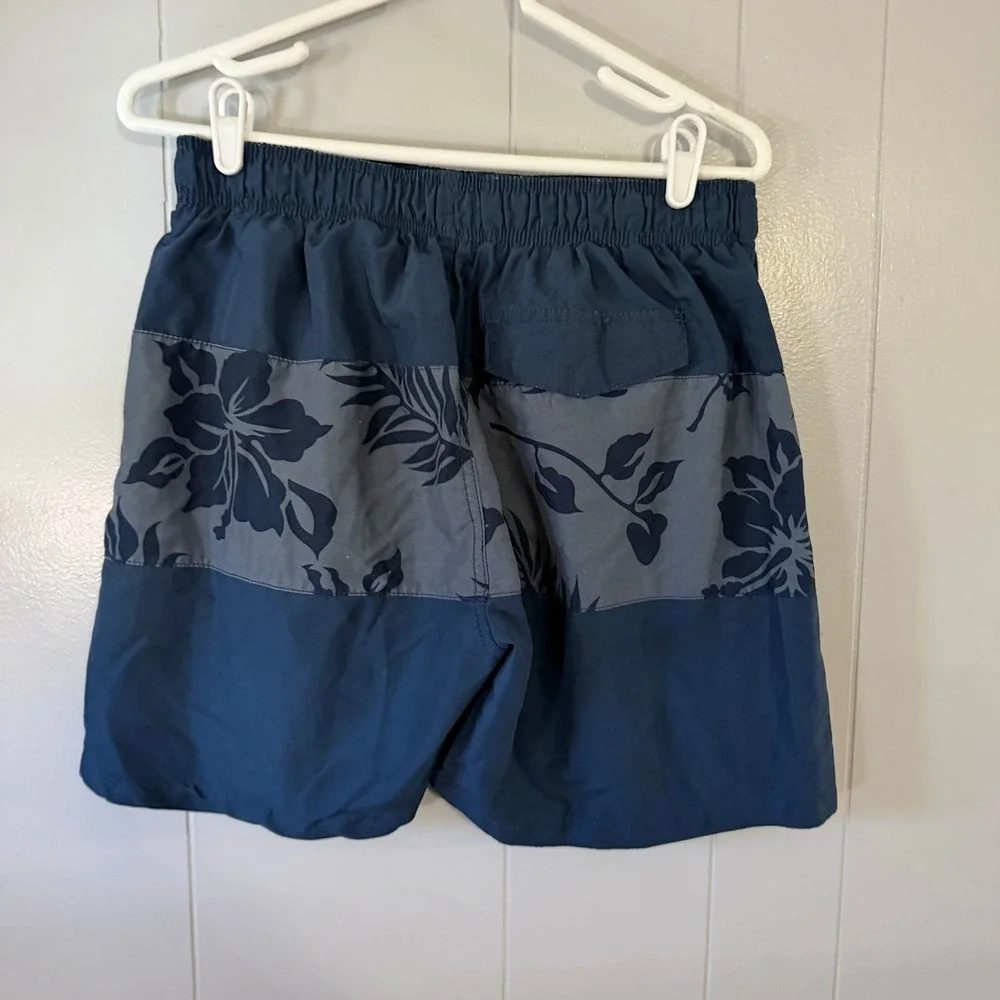 Kanu Surf Swim Trunks Mens Large Navy Blue Tropical Hibiscus‎ Board Shorts